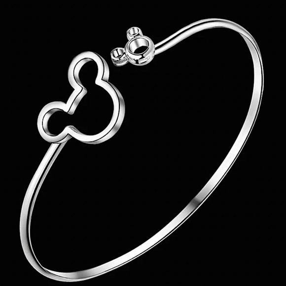 Sterling Silver Mickey Mouse Hollow Out Bangle Bracelet - Picture 3 of 5